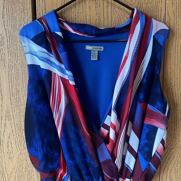 Love X Design Blue Red Printed Sleeveless Maxi Dress Size 2X - Picture 7 of 14